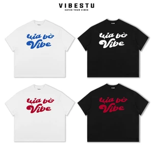 Áo Thun Local Brand VIBESTU "Tựa Bờ Vibe", Áo Thun Boxy Form Rộng Unisex 250Gsm 100% Cotton