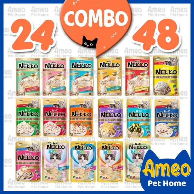 Combo 12-24-48 pate mèo Nekko,combo nekko thức ăn ướt cho mèo pate nekko jelly creamy gravy, mèo lớn mèo nhỏ