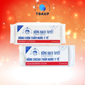 Bông gòn y tế thấm nước Bông Bạch Tuyết 100g dạng cuộn, zigzag tiện lợi vệ sinh cho bé, vết thương, tẩy trang make up