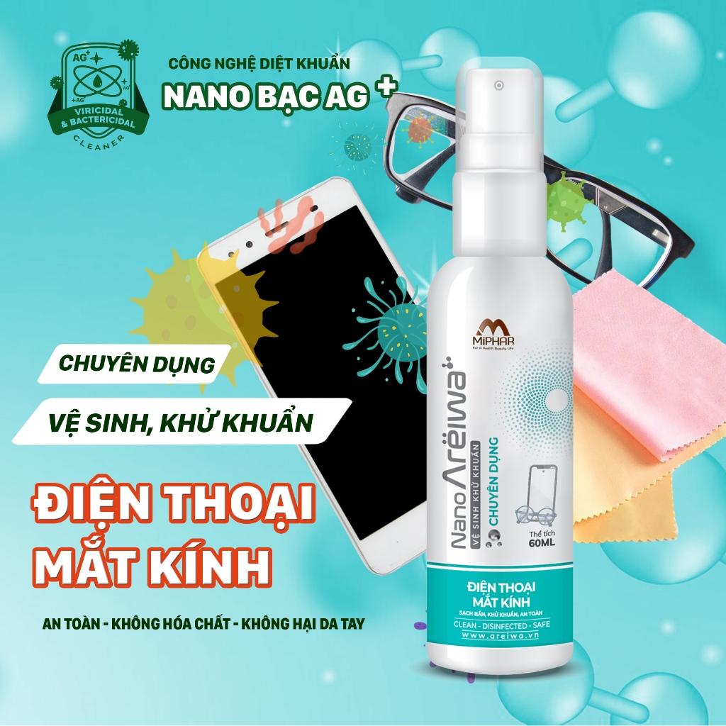 Chai vệ sinh khử khuẩn chuyên dụng điện thoại, laptop mắt kính, thiết bị điện tử Nano Areiwa - An toàn không độc hại