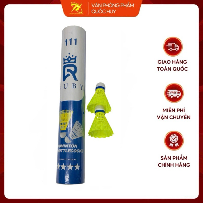 [SỈ] QUẢ CẦU LÔNG NHỰA RUBY 111 BADMINTON , (CÂY 12 QUẢ) - VPP QUỐC HUY.