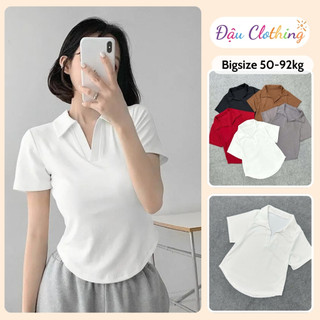 Áo Thun Bigsize Nữ Dáng Áo Polo Tay Ngắn Che Bụng Vải Thun Tăm Co Giãn G178