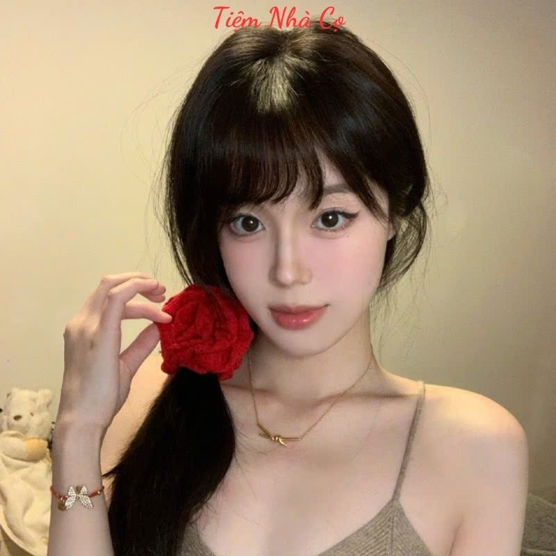 Dây Cột Tóc Scrunchies Bông Hoa Hồng Xinh Xắn Sang Trọng Phong Cách Hàn Quốc Phụ Kiện Tóc Empoli