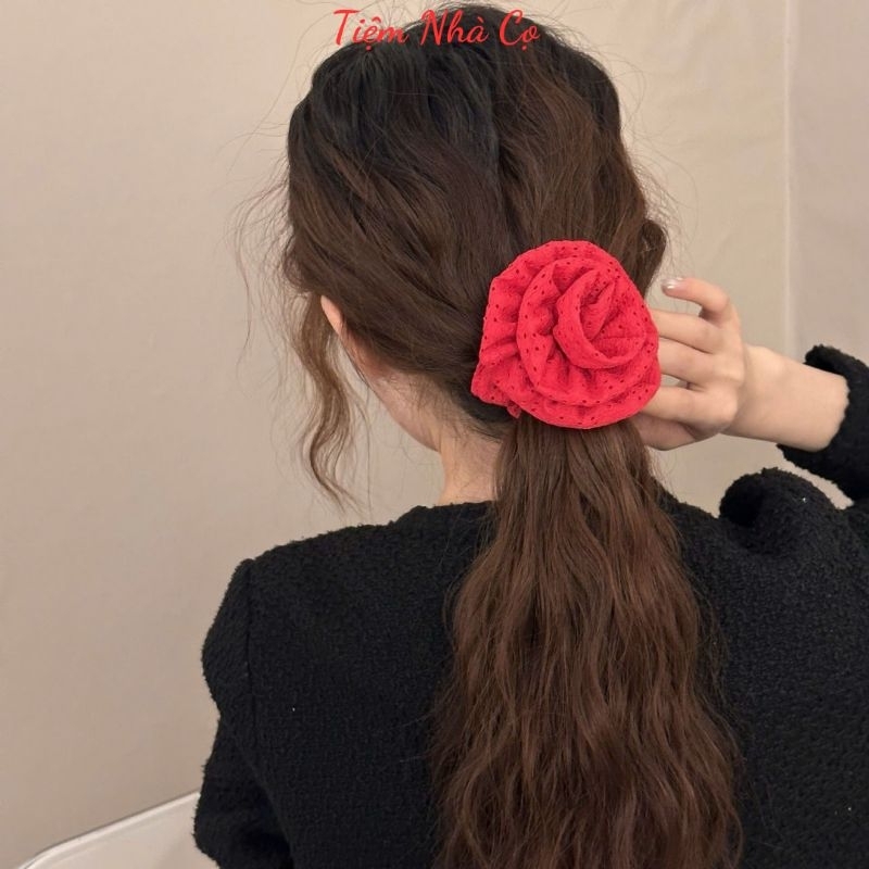 Dây Cột Tóc Scrunchies Bông Hoa Hồng Xinh Xắn Sang Trọng Phong Cách Hàn Quốc Phụ Kiện Tóc Empoli