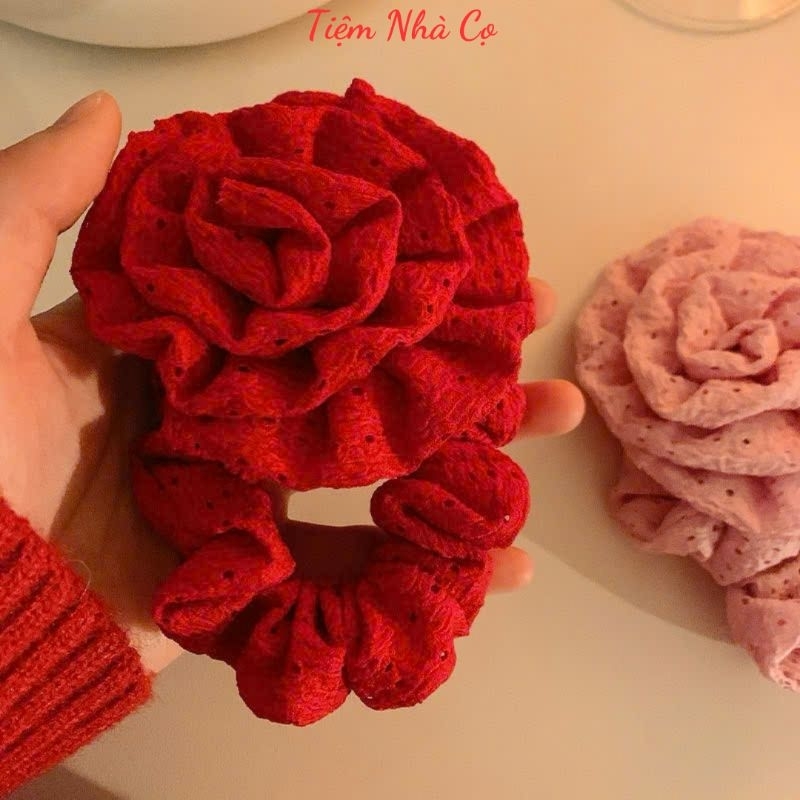 Dây Cột Tóc Scrunchies Bông Hoa Hồng Xinh Xắn Sang Trọng Phong Cách Hàn Quốc Phụ Kiện Tóc Empoli
