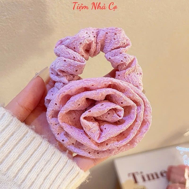 Dây Cột Tóc Scrunchies Bông Hoa Hồng Xinh Xắn Sang Trọng Phong Cách Hàn Quốc Phụ Kiện Tóc Empoli