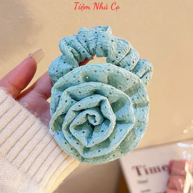 Dây Cột Tóc Scrunchies Bông Hoa Hồng Xinh Xắn Sang Trọng Phong Cách Hàn Quốc Phụ Kiện Tóc Empoli