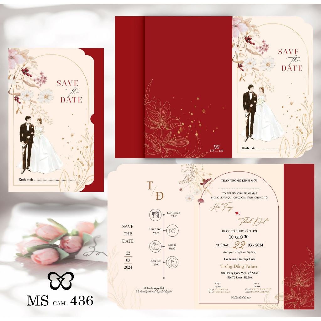 THIỆP CƯỚI HOÀNG KIM GẬP 3 - RẺ ĐẸP - Đã bao gồm in nội dung (Vui lòng ib shop nội dung)