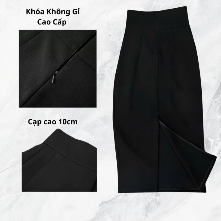 Chân váy Bút chì dáng dài cao cấp vải Kate mềm mịn. Váy bút chì công sở cạp cao dáng dài qua gối che khuyết điểm BiBi