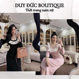 Váy len nữ sang chảnh chất len lông thỏ mềm mịn tôn dáng body dáng dài cổ may bèo thời trang nữ