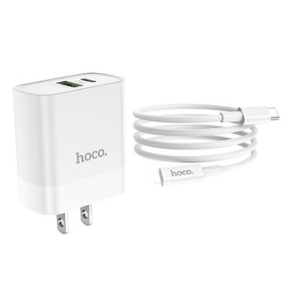 Bộ cốc 2 cổng kèm cáp sạc TypeC to LaiNing Hoco C80 cổng USB QC 3.0 và typeC PD 20W (Trắng)