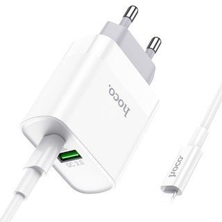 Bộ cốc 2 cổng kèm cáp sạc TypeC to LaiNing Hoco C80 cổng USB QC 3.0 và typeC PD 20W (Trắng)
