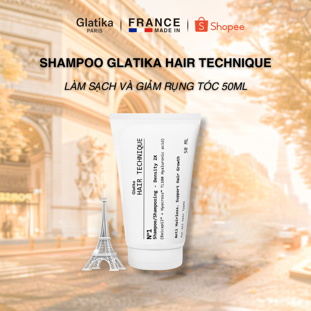 Ảnh Bộ 3: Dầu gội + dầu xả + xịt tóc Glatika Hair Technique giảm rụng tóc kí.ch mọc tóc nuôi dưỡng tóc 50ml x 3 1