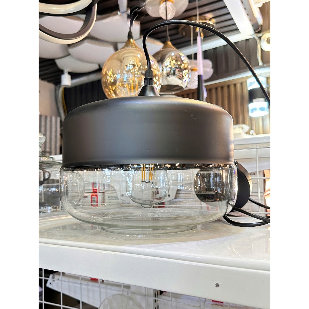 Đèn thả Qled chao thủy tinh đế đen size 20-25cm hiện đại 3 kiểu dáng cách tân trang trí nhà cửa cao cấp