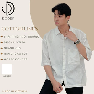 DODEP Áo sơ mi nam linen viscose tay ngắn oversize