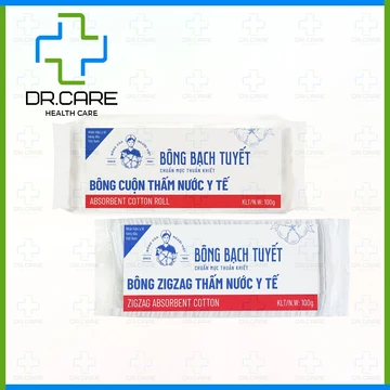 Bông gòn y tế thấm nước Bông Bạch Tuyết 100g dạng cuộn, zigzag giúp vệ sinh da bé, vết thương, tẩy trang make up, nail