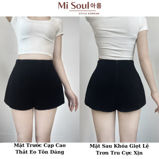 Quần Short Nhung Cạp Cao Khóa Sau BigSize Misoul, Quần Đùi Nhung 2 Lớp Lưng Cao Ống Rộng 113 - 473