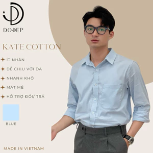 DODEP Áo sơ mi nam công sở tay dài xanh biển pastel