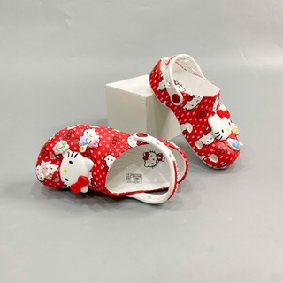 Sục classic đỏ họa tiết Hello Kitty cao cấp tặng kèm 2 charm con to xịn, jibbitz đầu hello kitty to siêu cut