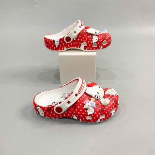 Sục classic đỏ họa tiết Hello Kitty cao cấp tặng kèm 2 charm con to xịn, jibbitz đầu hello kitty to siêu cut