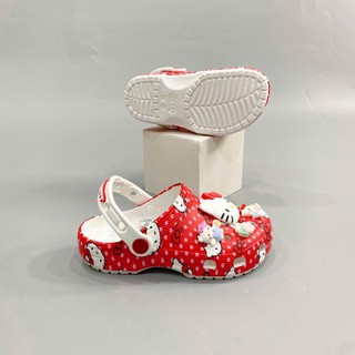 Sục classic đỏ họa tiết Hello Kitty cao cấp tặng kèm 2 charm con to xịn, jibbitz đầu hello kitty to siêu cut