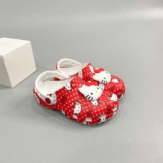 Sục classic đỏ họa tiết Hello Kitty cao cấp tặng kèm 2 charm con to xịn, jibbitz đầu hello kitty to siêu cut