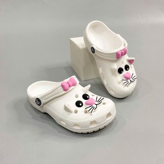 Dép sục mèo trắng mũi hồng cao cấp tặng kèm bộ charm mèo dễ thương, dép cross IAM CAT màu trắng