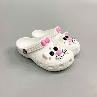 Dép sục mèo trắng mũi hồng cao cấp tặng kèm bộ charm mèo dễ thương, dép cross IAM CAT màu trắng