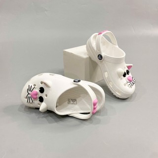 Dép sục mèo trắng mũi hồng cao cấp tặng kèm bộ charm mèo dễ thương, dép cross IAM CAT màu trắng