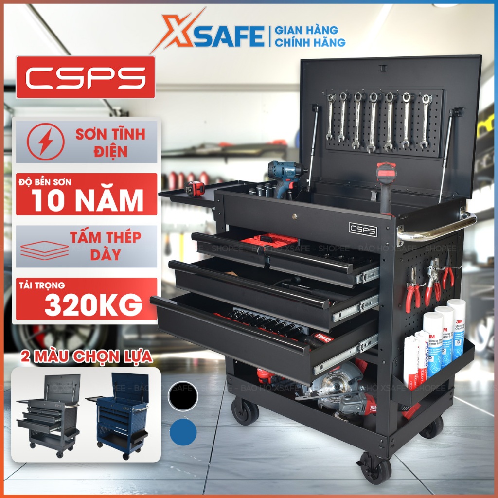 Tủ đồ nghề di động CSPS VNUC8404BB3 84cm 4 hộc kéo, tổng tải trọng 320kg, 2 bánh xe di động tiện lợi