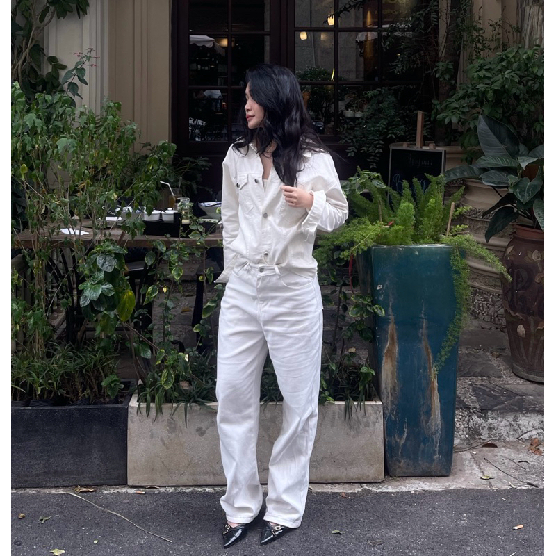 Quần jeans ống suông trắng mỏng WHITE JEANS