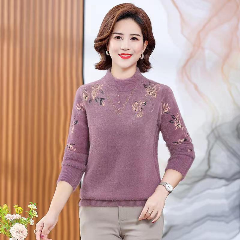 Áo len cho mẹ len nhung chồn hàng Quảng Châu đẹp 4 màu họa tiết hoa văn ...