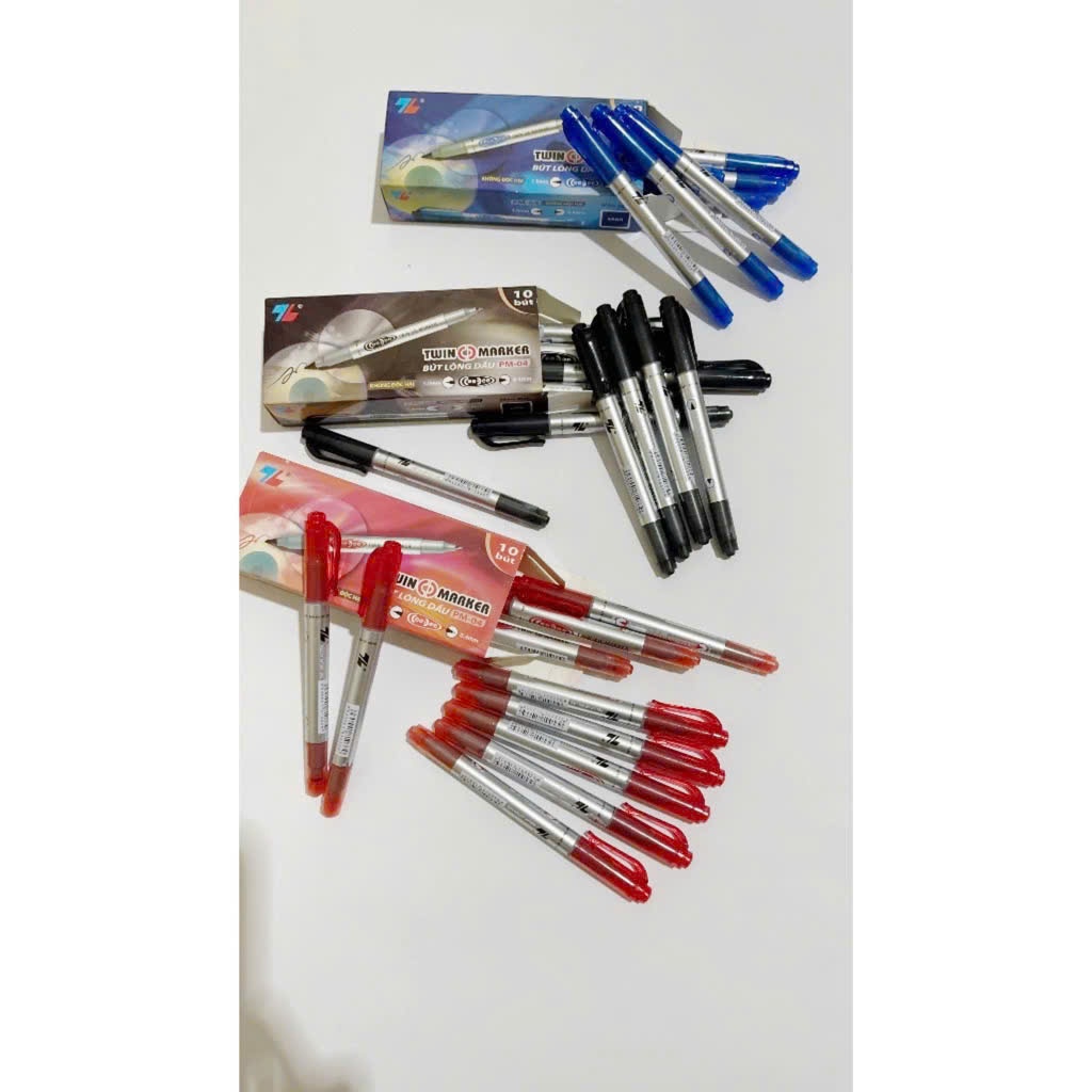 Bút lông dầu 2 đầu bút Thiên Long PM-09 hộp 10 bút mực nhanh khô, ra đều, bám dính tốt thích hợp cho văn phòng, học sinh