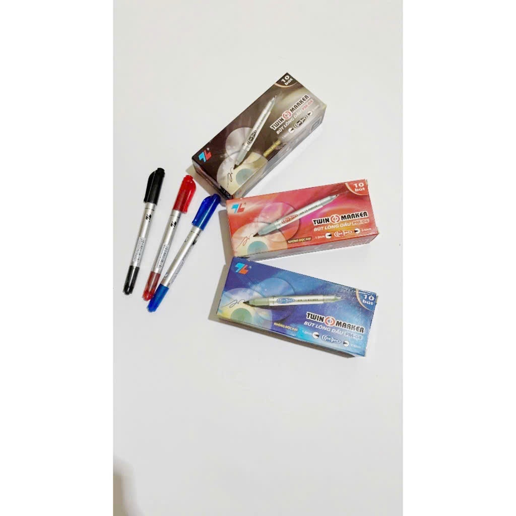 Bút lông dầu 2 đầu bút Thiên Long PM-09 hộp 10 bút mực nhanh khô, ra đều, bám dính tốt thích hợp cho văn phòng, học sinh