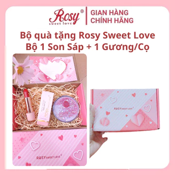 Bộ quà tặng Son Rosy loại 1 son sáp + 1 gương/cọ, Son sáp lì, bền màu, không trôi, chính hãng