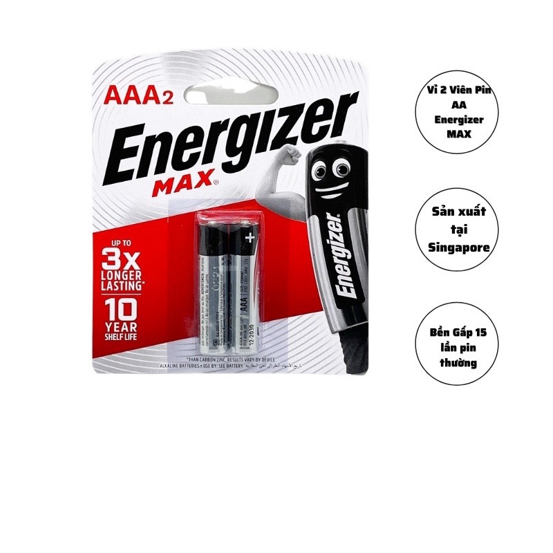 Vỉ 2 viên Pin Energizer AA MAX LR6 (Pin tiểu) – Vỉ 2 viên Pin Energizer AAA MAX LR03 (Pin đũa)