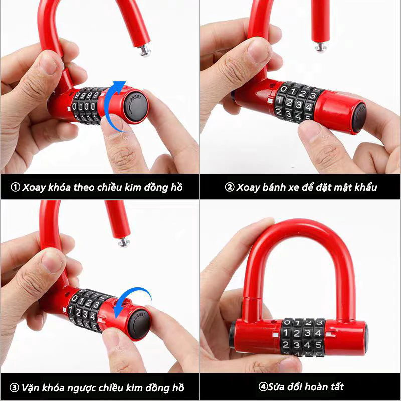 Khóa 4 số chữ U không cần chìa, khóa chữ U HD chống trộm hiệu quả