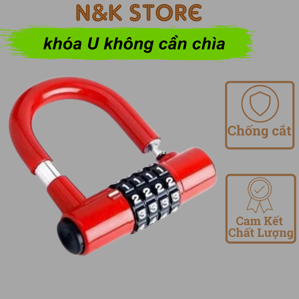 Khóa 4 số chữ U không cần chìa, khóa chữ U HD chống trộm hiệu quả