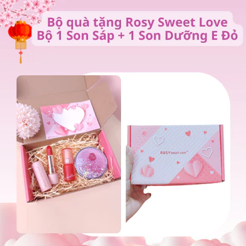 [Tặng kèm gương] Bộ quà tặng Son Rosy loại 1 son sáp + son dưỡng Vitamin E Đỏ, lì, bền màu, không trôi, chính hãng