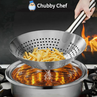 Chảo lọc Chảo vợt đồ chiên Inox Cao cấp Chubby Chef chuyên dụng rây bột lọc thức ăn đồ chiên xác trà, bã trái cây