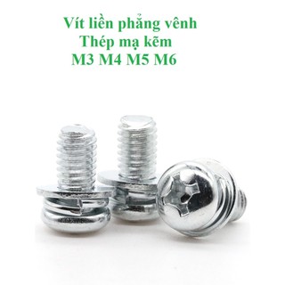 50 cái M3-M6 Vít pake liền long đen, vít liền phẳng vênh thép mạ M3, M4, M5, M6