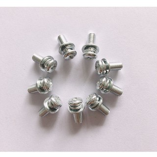 50 cái M3-M6 Vít pake liền long đen, vít liền phẳng vênh thép mạ M3, M4, M5, M6