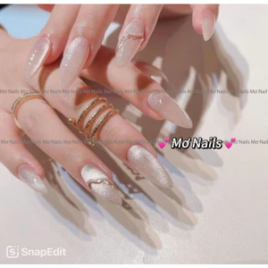 Nail Box thiết kế mắt mèo thạch nâu nude, tráng gương viền vàng M110