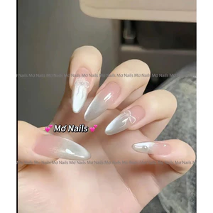 Nail Box mắt mèo ánh trăng, gắn charm, hồng, ombre trắng gạo đầu móng M112