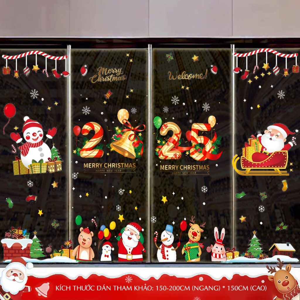 Decal dán kính giáng sinh trang trí Noel 2025 mẫu cao cấp 415