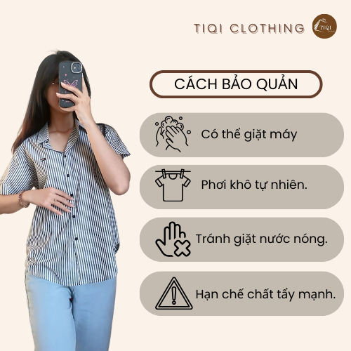Áo Sơ Mi Nữ Kẻ Sọc Tay Ngắn Thêu Hình Xinh Xắn Chất Liệu Cotton Đũi Mềm Nhẹ Mát