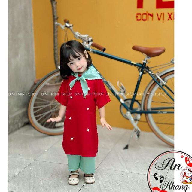 Áo dài hoa nhíi kèm khăn trùm cho bé gái từ 8-28kg