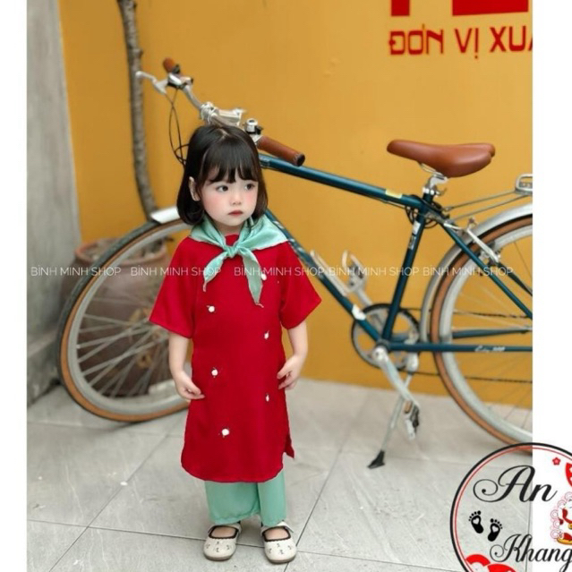 Áo dài hoa nhíi kèm khăn trùm cho bé gái từ 8-28kg