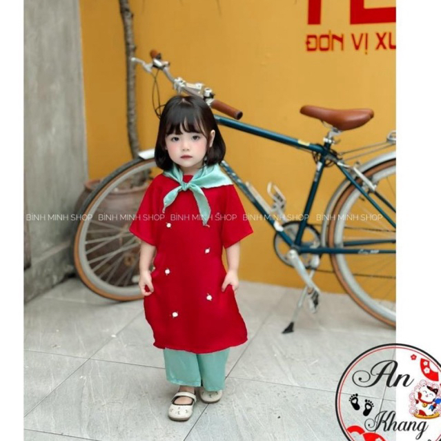 Áo dài hoa nhíi kèm khăn trùm cho bé gái từ 8-28kg