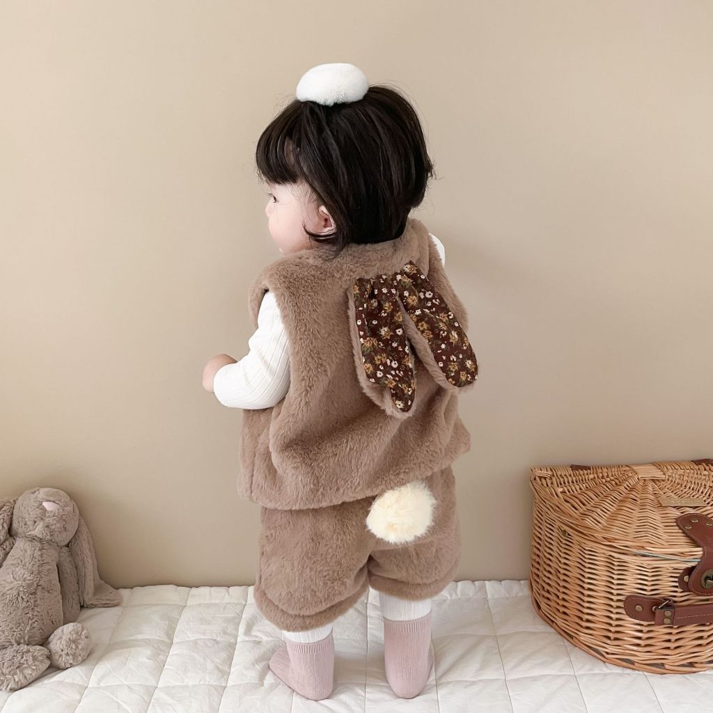(HÀNG CÓ SẴN) Set Quần Áo Gile thỏ hàng qccc chất liệu loại 1 hàng đẹp, ấm chuẩn đẹp cho bé trai, bé gái Hàn Quốc